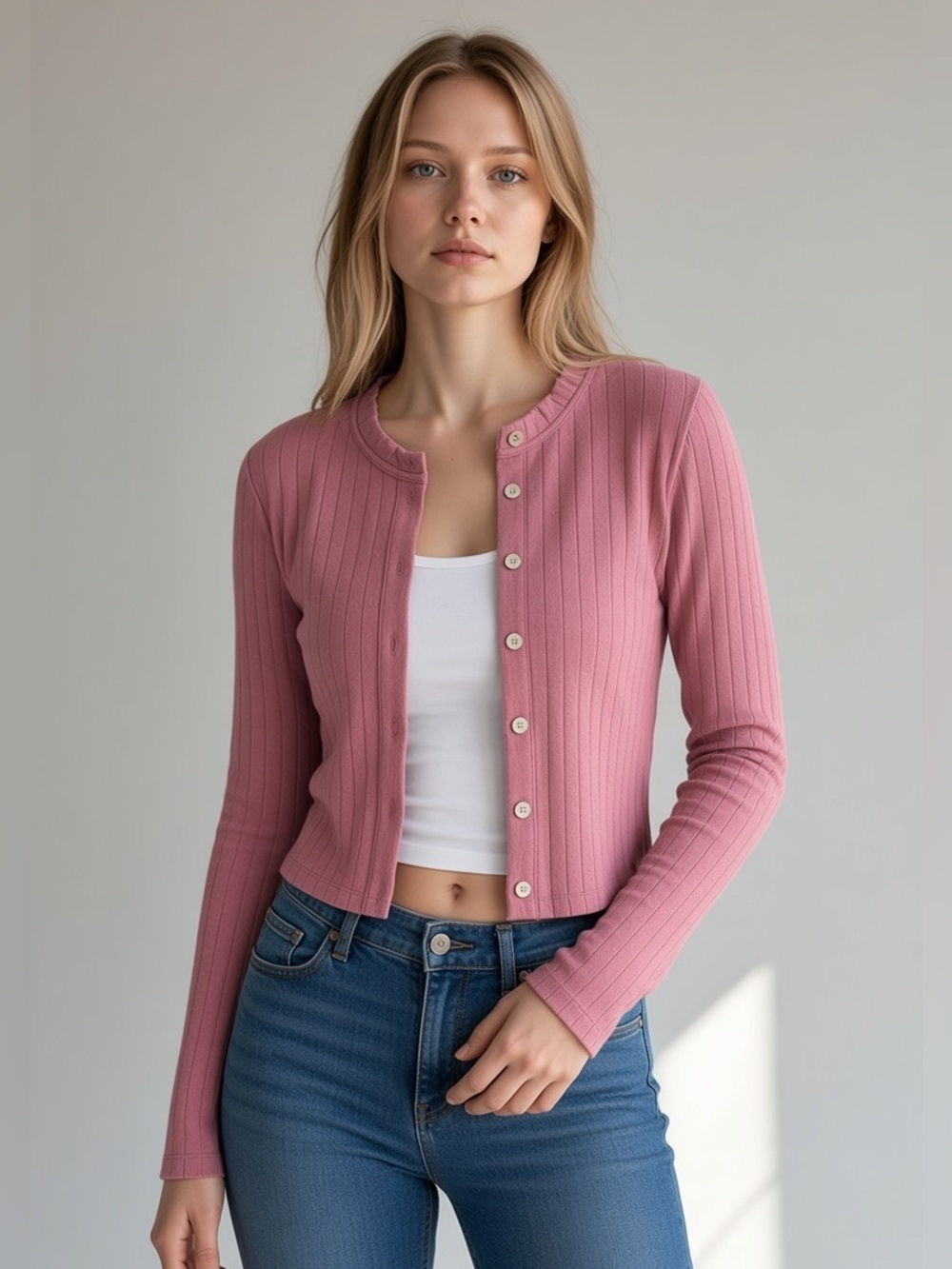 DONNI. The Varied Rib Cardigan in Pink Size Medium